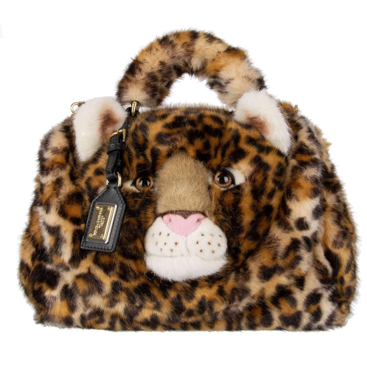 - Calf leather and faux fur Tote / Shoulder Bag SICILY in leopard print with leopard head embellished with logo plate pendant by DOLCE & GABBANA - New with Tag, Dustbag and Authenticity Card - Former RRP: EUR 1.350 - Material: 75% Modacrylic, 15%