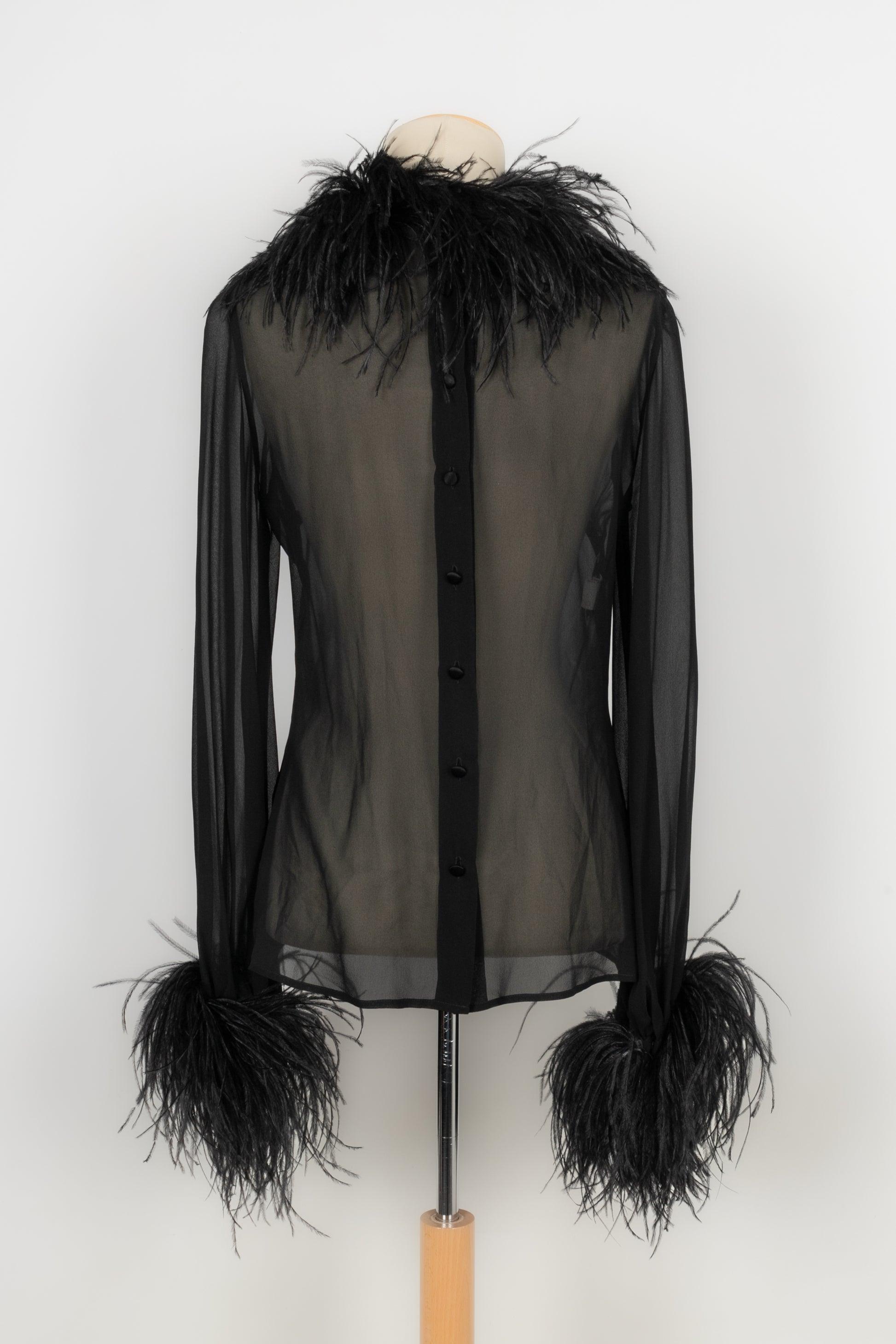 Dolce & Gabbana Feather and Black Silk Blouse In Excellent Condition In SAINT-OUEN-SUR-SEINE, FR