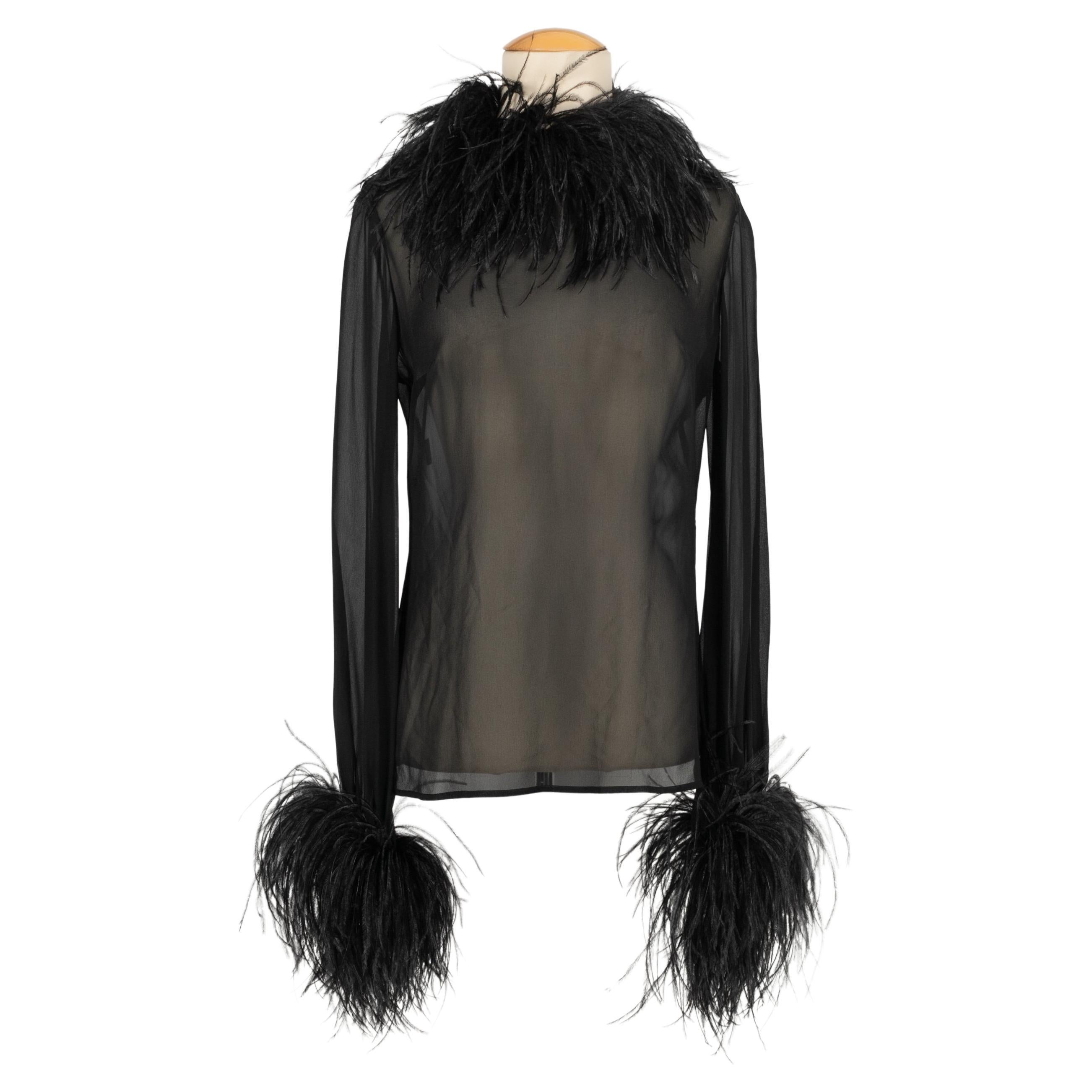 Dolce & Gabbana Feather and Black Silk Blouse