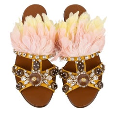 Dolce & Gabbana Feather Crystal Leather Sandals BIANCA with Beads Yellow EUR 37