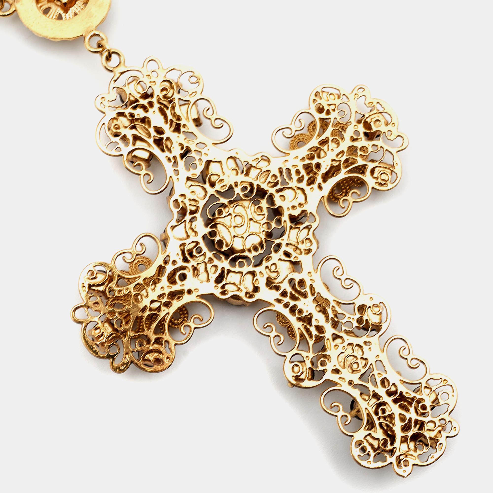 Uncut Dolce & Gabbana Filigree Crystal Beads Gold Tone Necklace For Sale