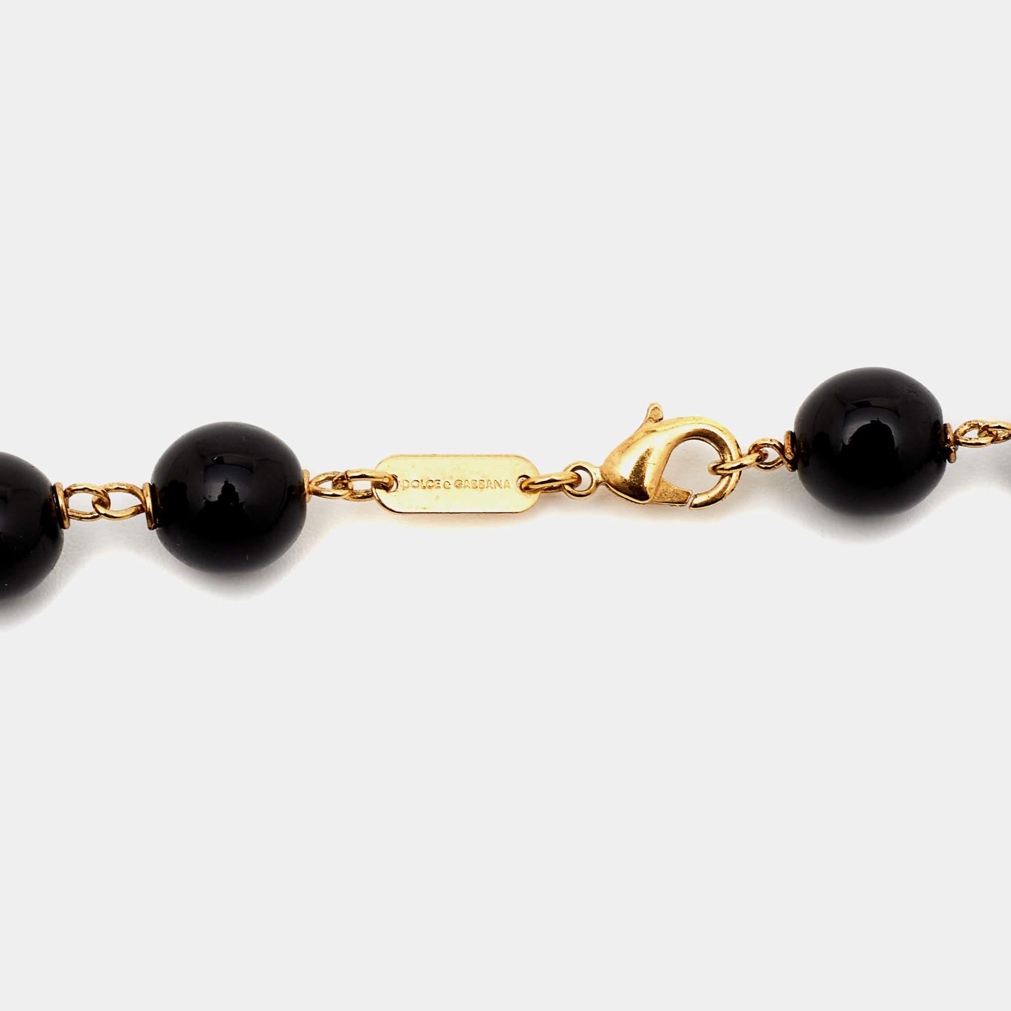 Dolce & Gabbana - Collier en perles de cristal filigranées ton or en vente 1