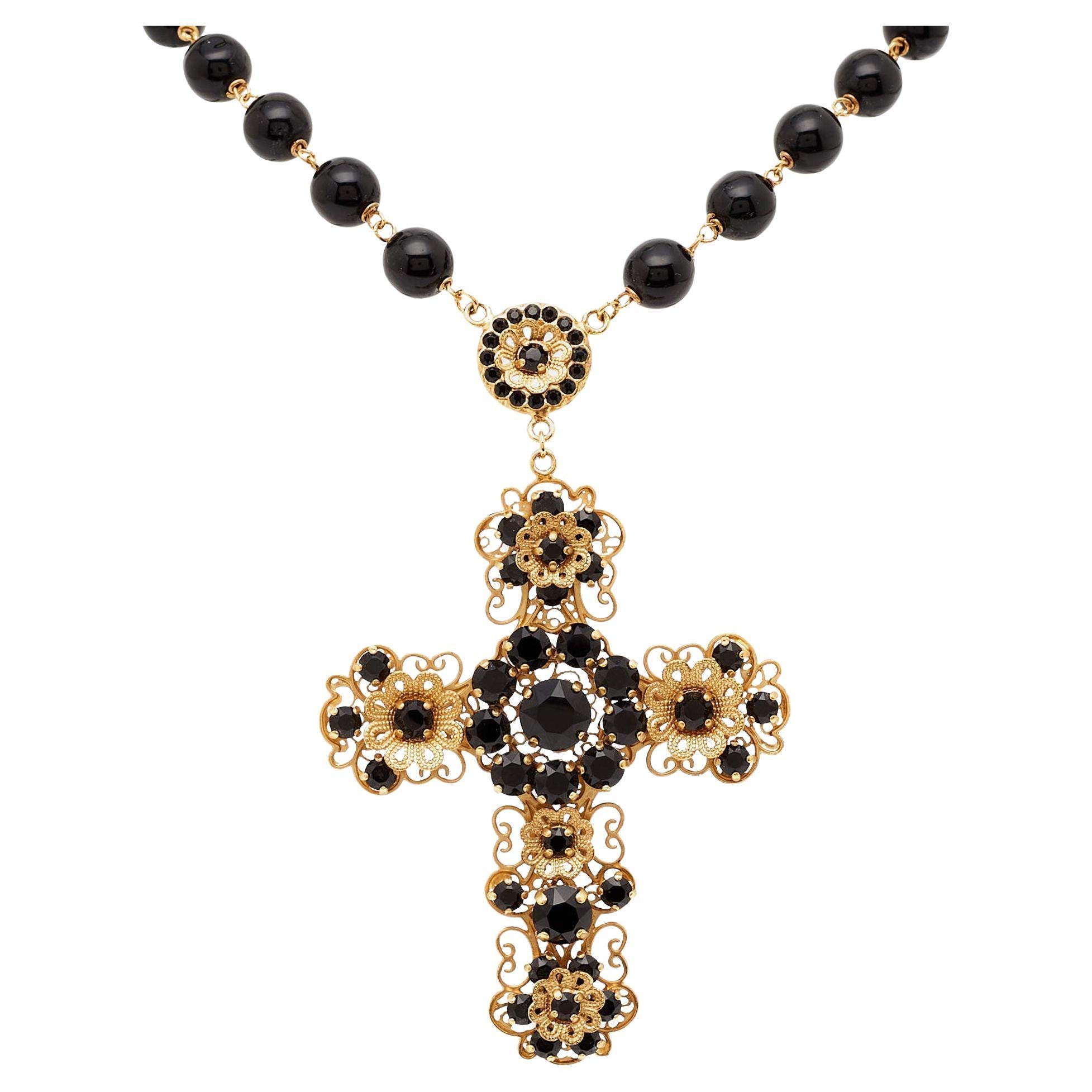 Dolce & Gabbana Filigrane Kristallperlen Goldfarbene Halskette im Angebot