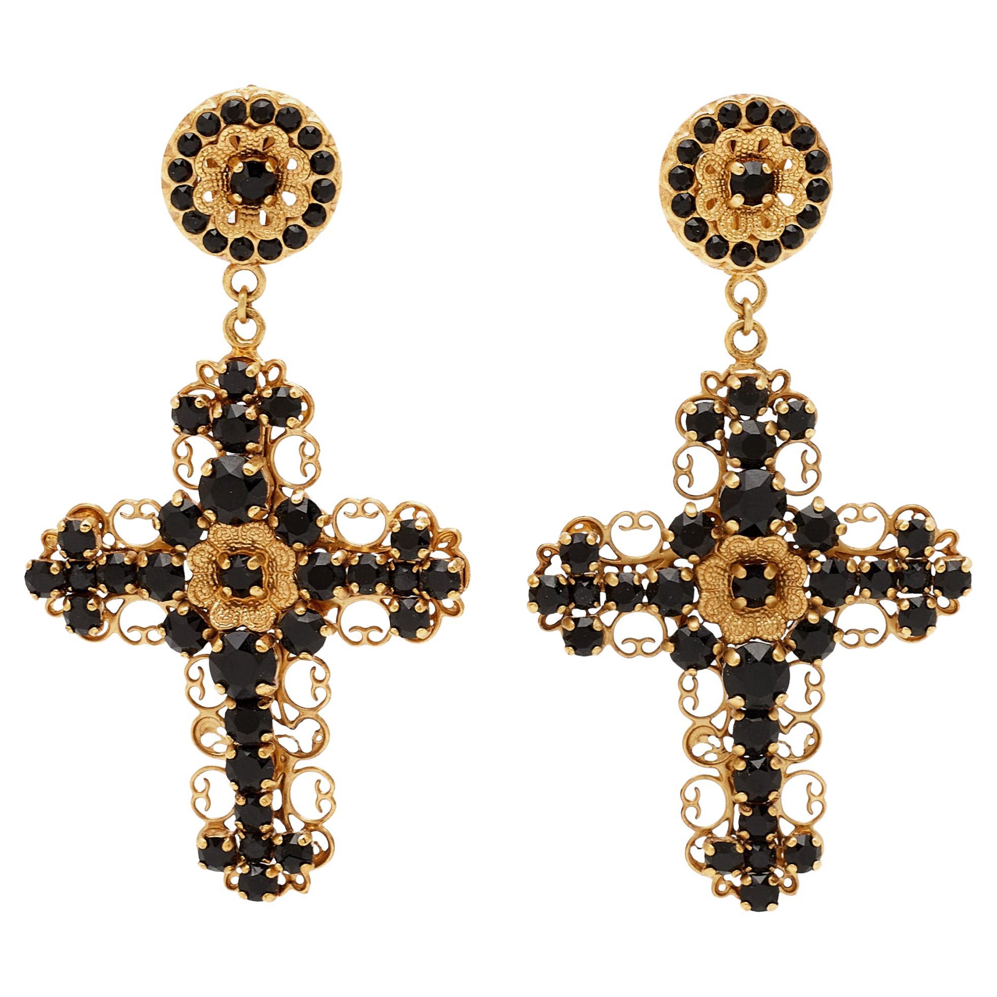 Dolce & Gabbana Filigree Crystal Gold Tone Earrings For Sale