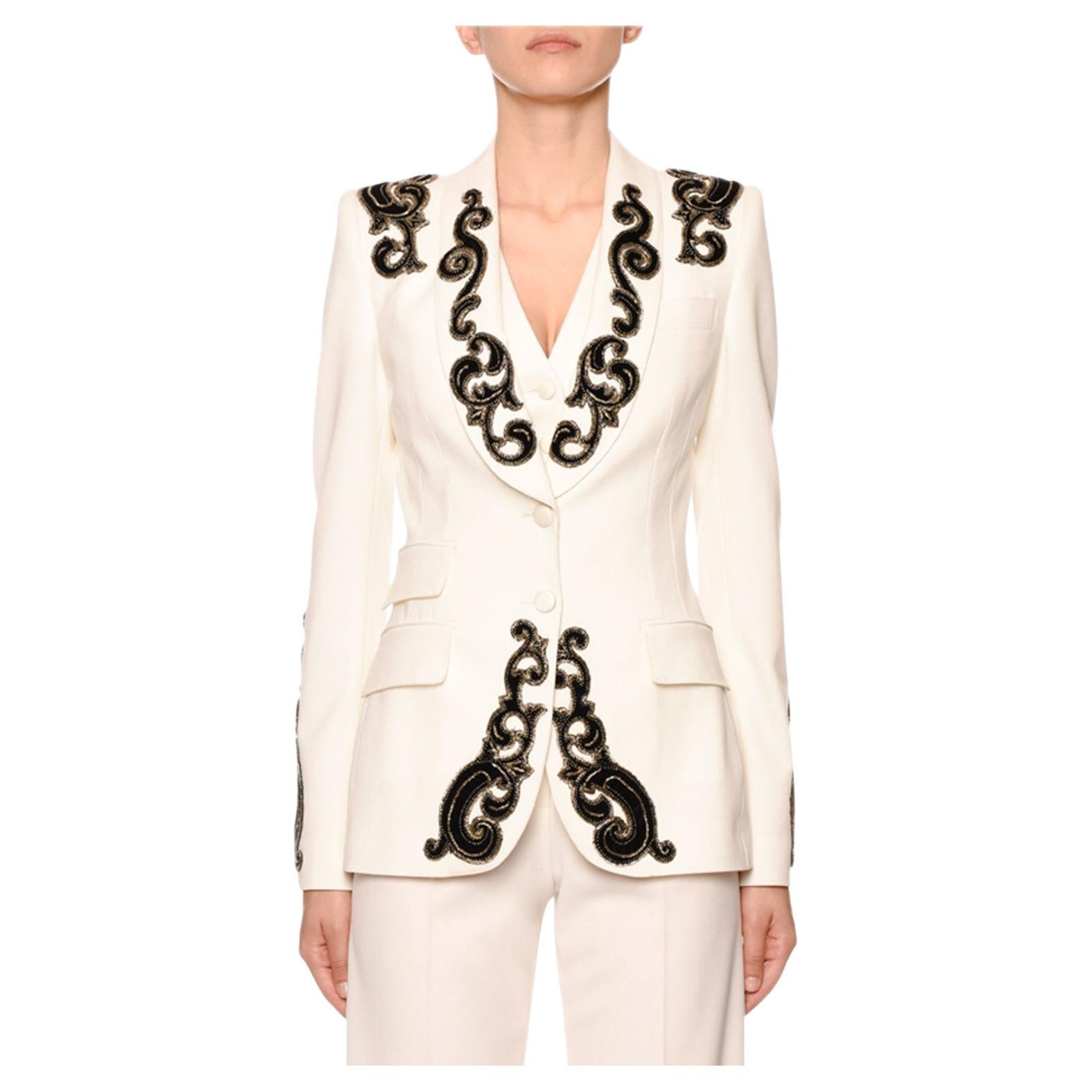 Dolce & Gabbana Filigree-Embroidered Single-Breasted Blazer Jacket NWT Size 2