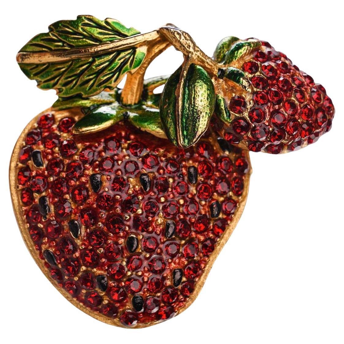 Dolce & Gabbana - Filigree Strawberry Crystals Brooch Clip Gold Red Green