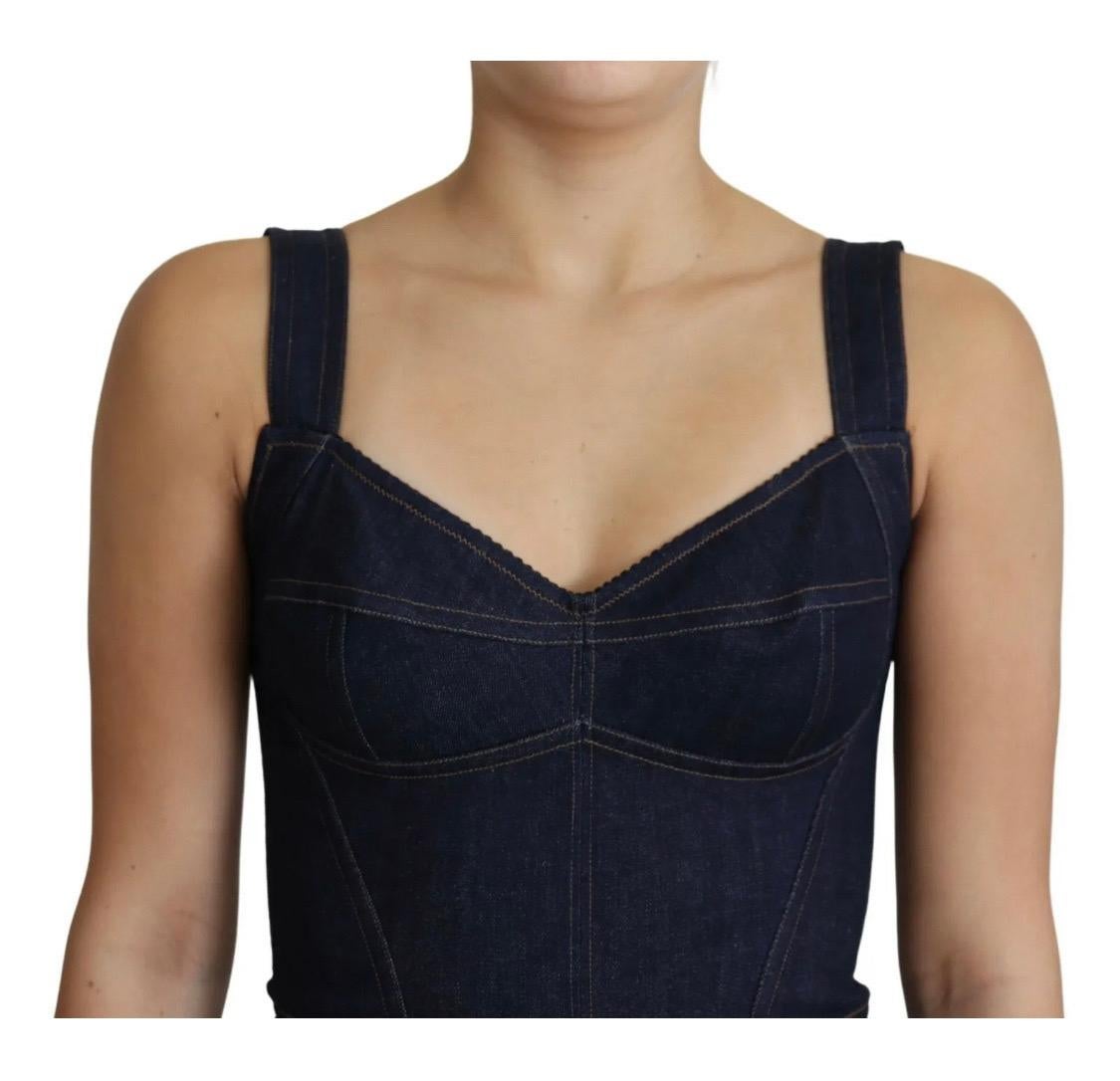 Dolce & Gabbana fitted dark blue denim casual dress features v-neck For Sale 7
