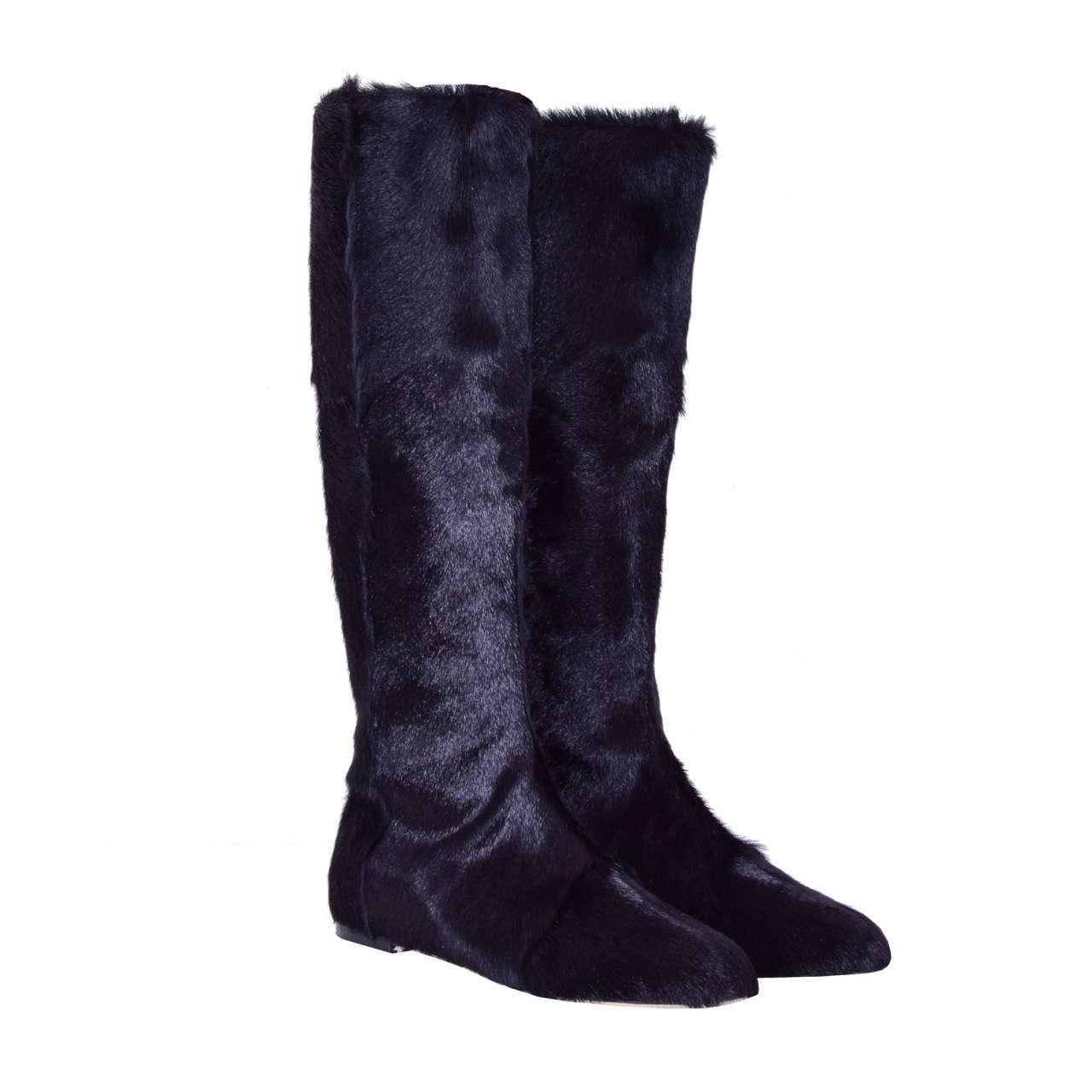 Women's Dolce & Gabbana - Flat Gazelle Fur Boots VALLY Black 39 For Sale