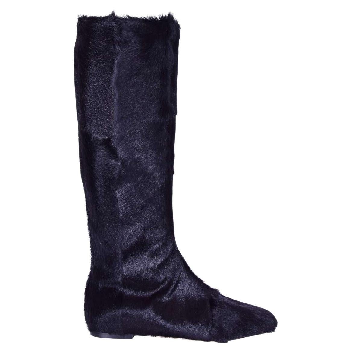 Dolce & Gabbana - Flat Gazelle Fur Boots VALLY Black 39 For Sale