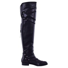 Dolce & Gabbana Flat Over the Knee Knight Boots RODEO with Studs Black 38 8