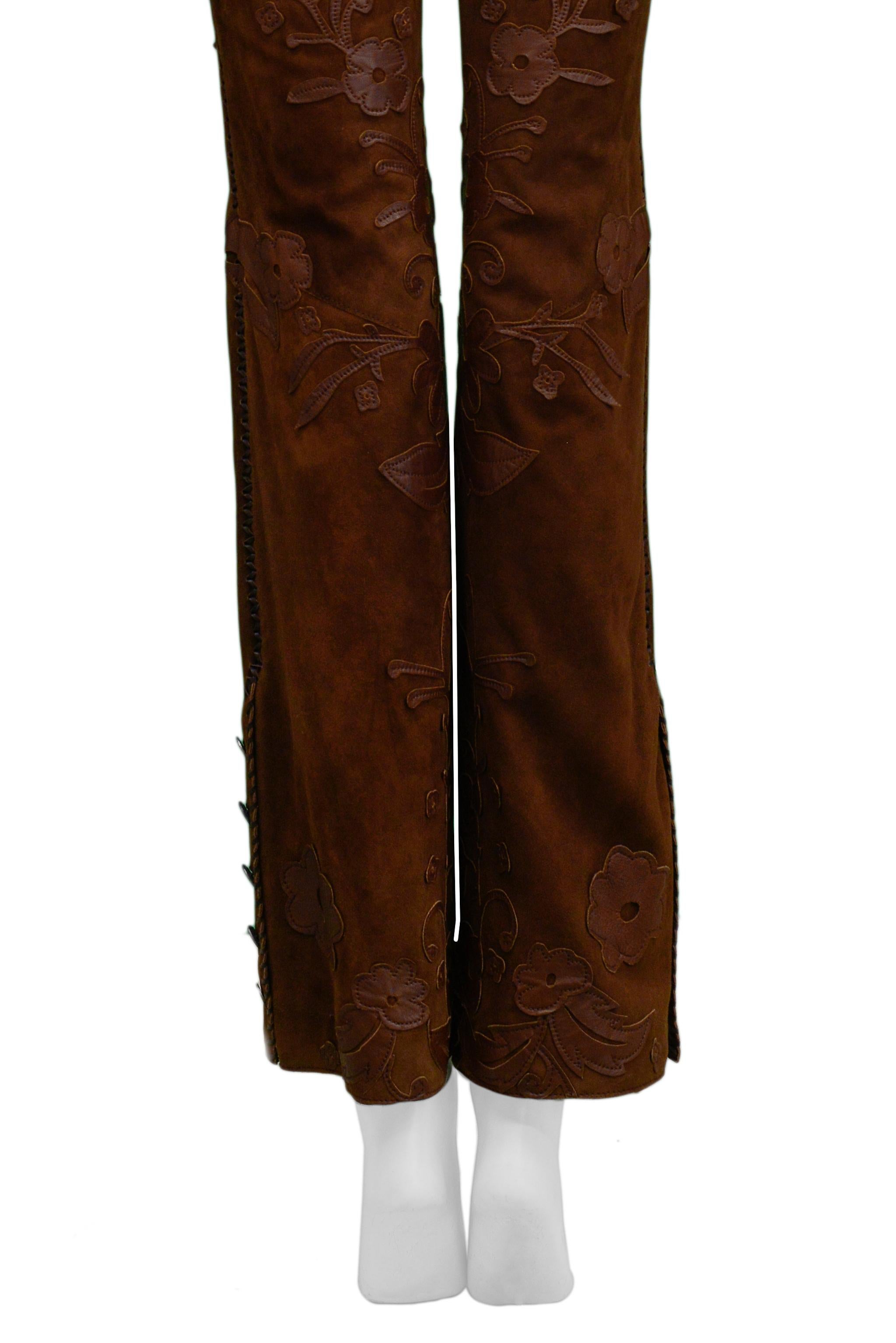 Dolce & Gabbana FLoral Applique Suede Pants 2002 3