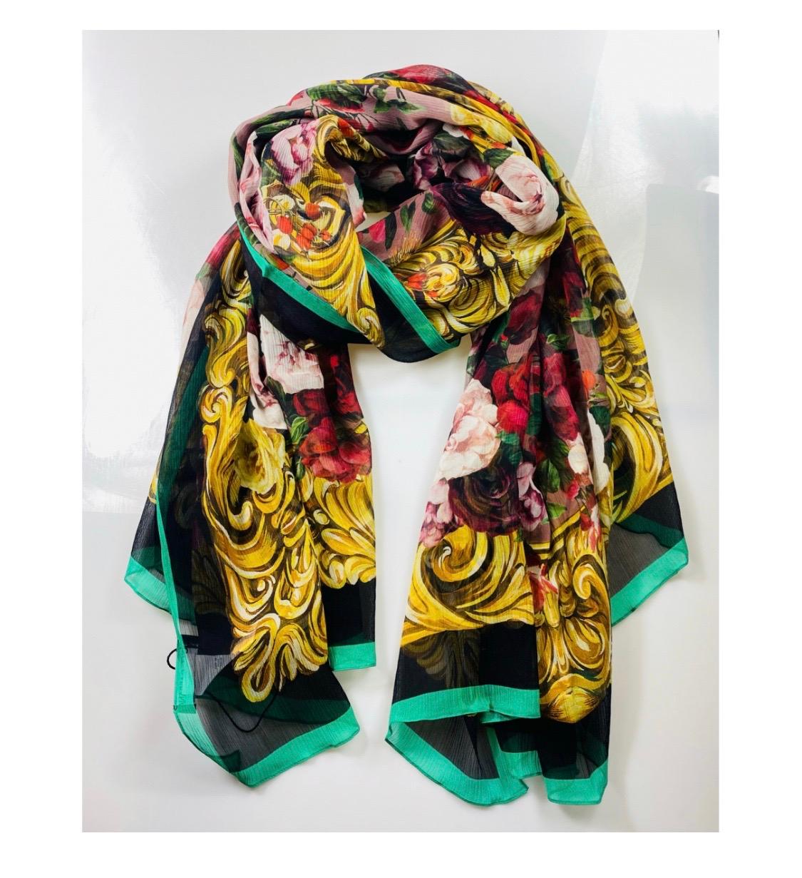 Brown Dolce & Gabbana floral baroque silk multicolour women scarf wrap  For Sale