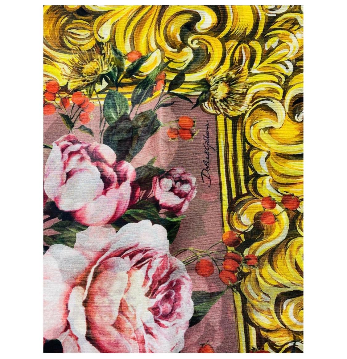 Women's Dolce & Gabbana floral baroque silk multicolour women scarf wrap  For Sale