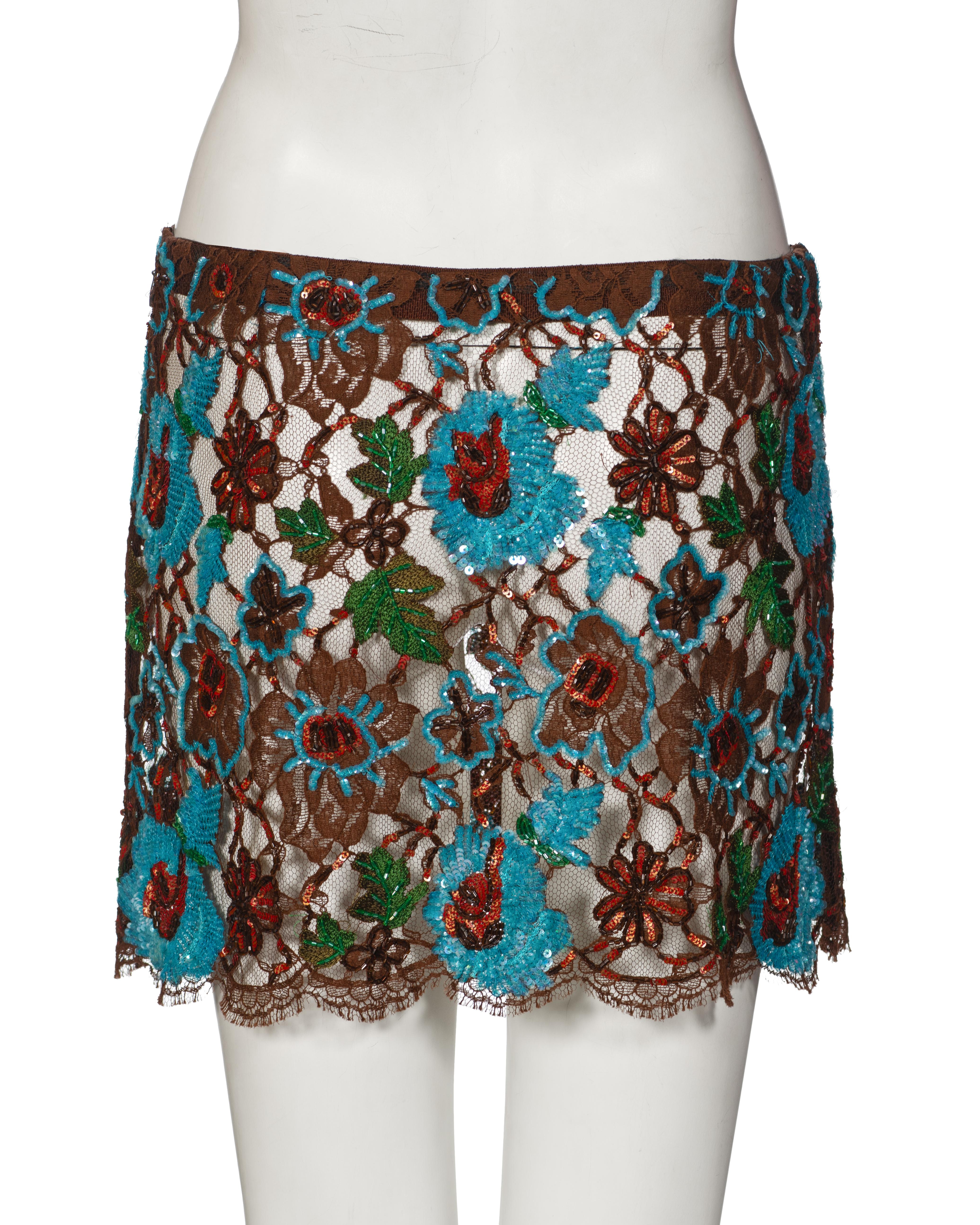 Dolce & Gabbana Floral Beaded and Sequin Lace Mini Skirt, fw 1999 For Sale 2