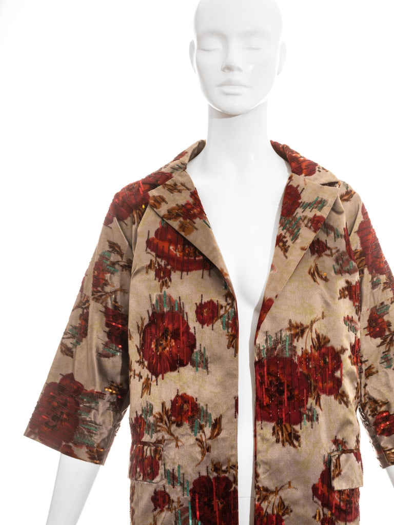 Dolce & Gabbana floral beaded silk evening coat, ss 1999 In Excellent Condition For Sale In London, GB