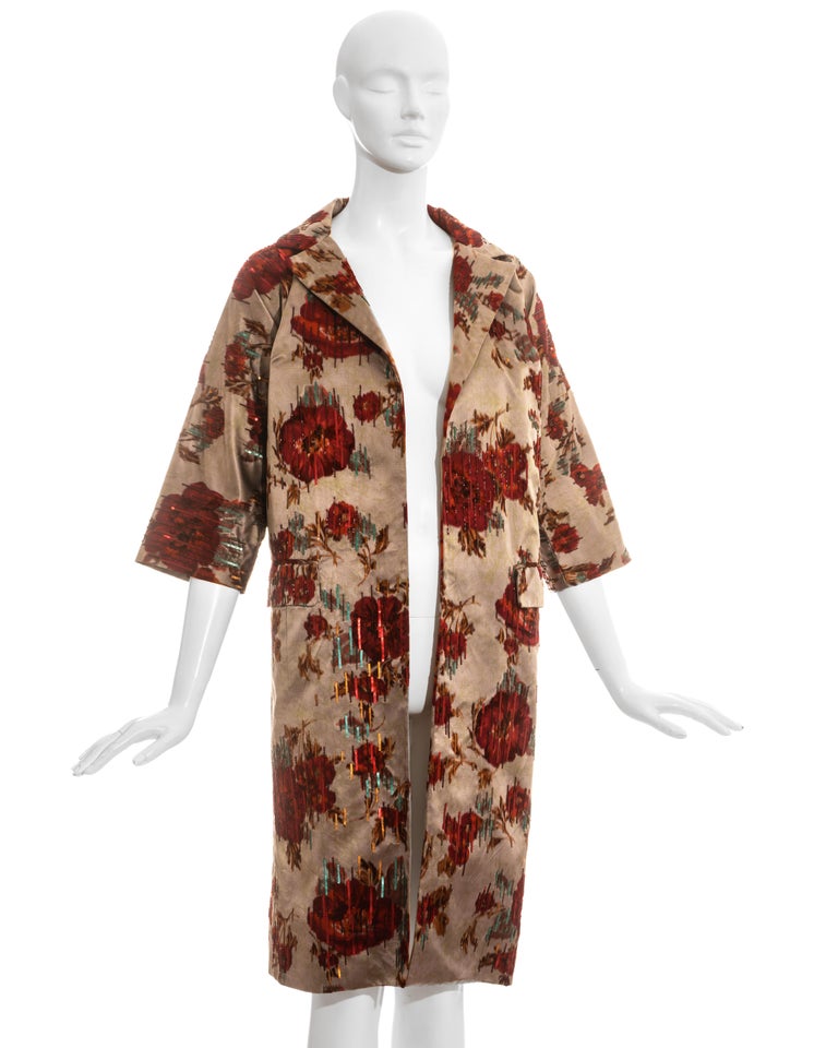 Women's Dolce & Gabbana floral beaded silk evening coat, ss 1999 For Sale