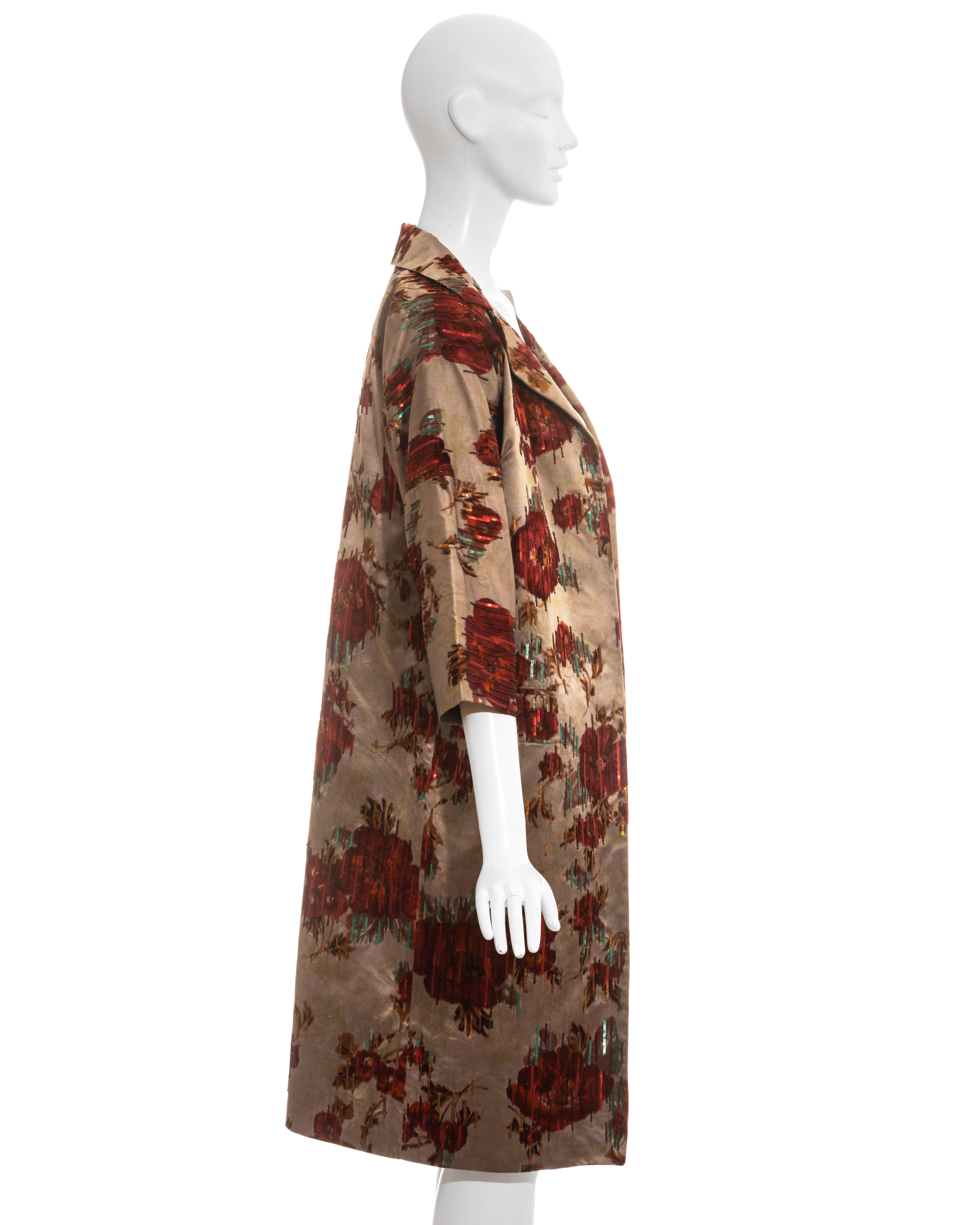Brown Dolce & Gabbana floral beaded silk evening coat, ss 1999 For Sale
