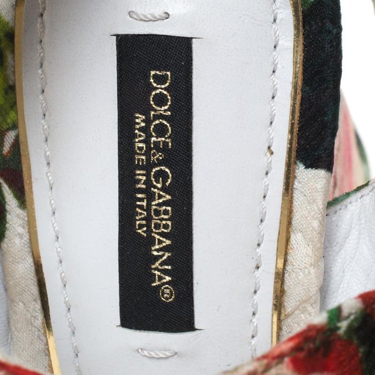Dolce & Gabbana Pink Brocade Crystal Lily Ankle Strap Shoes