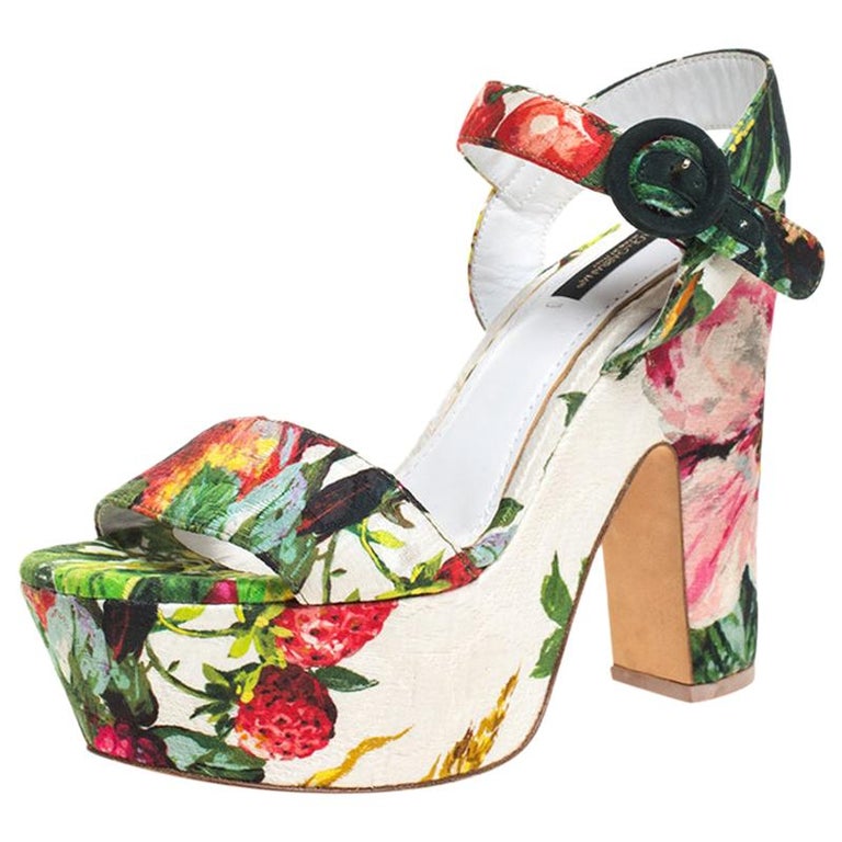 Dolce and Gabbana Floral Brocade Ankle Strap Platform Block Heel ...