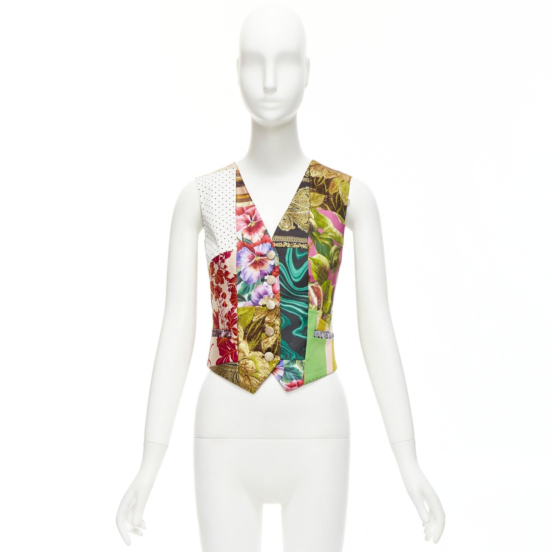 DOLCE GABBANA Weste aus geblümtem Brokat mit Patchwork-Wickel und Knopfleiste IT38 XS im Angebot 5