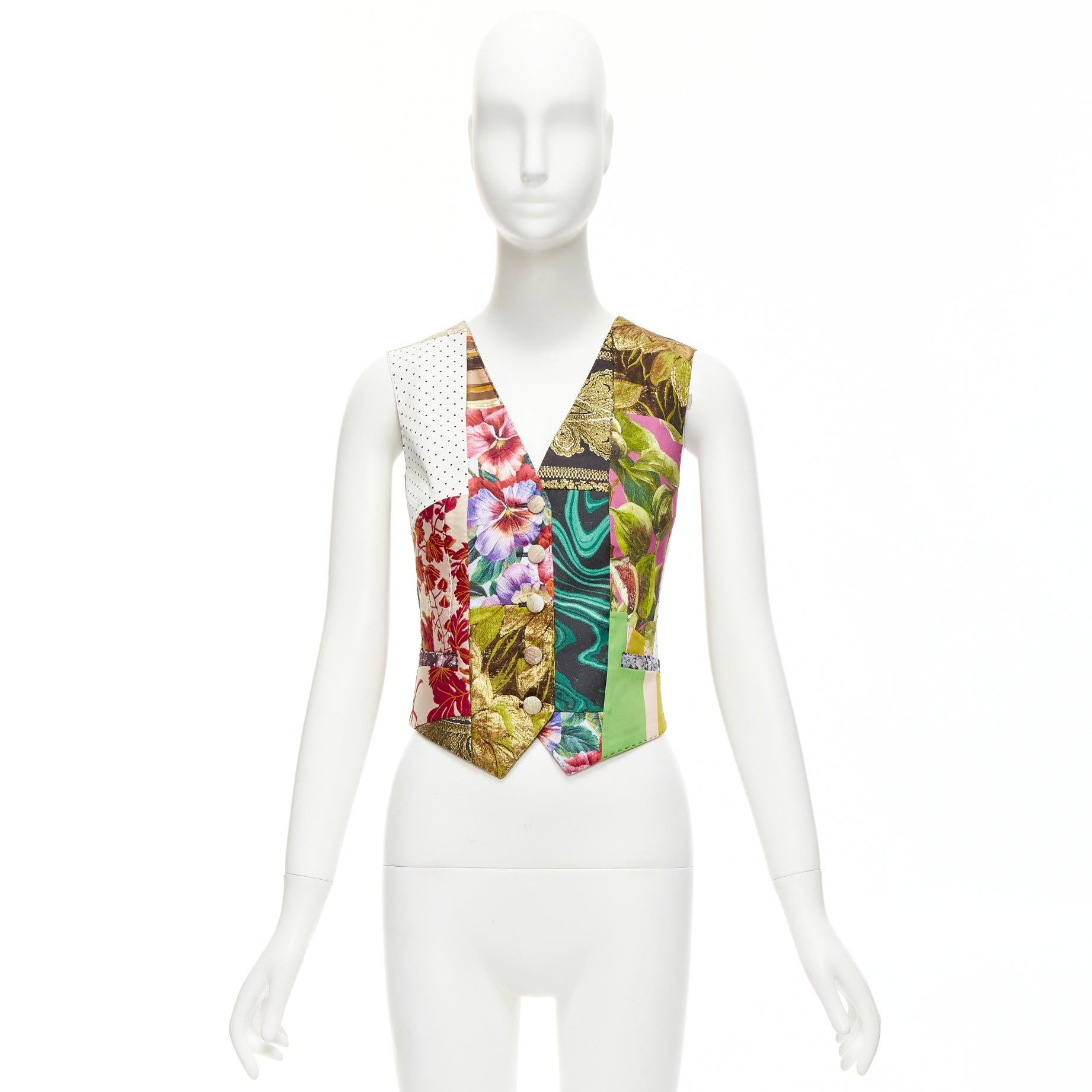 DOLCE GABBANA floral brocade patchwork wrap button waistcoat vest top IT38 XS For Sale 6