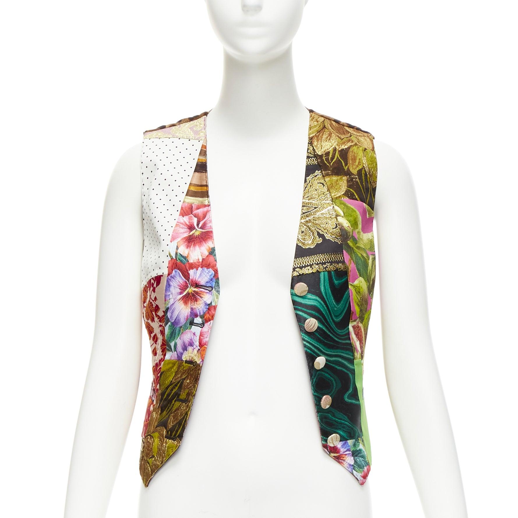 DOLCE GABBANA floral brocade patchwork wrap button waistcoat vest top IT38 XS In Excellent Condition For Sale In Hong Kong, NT