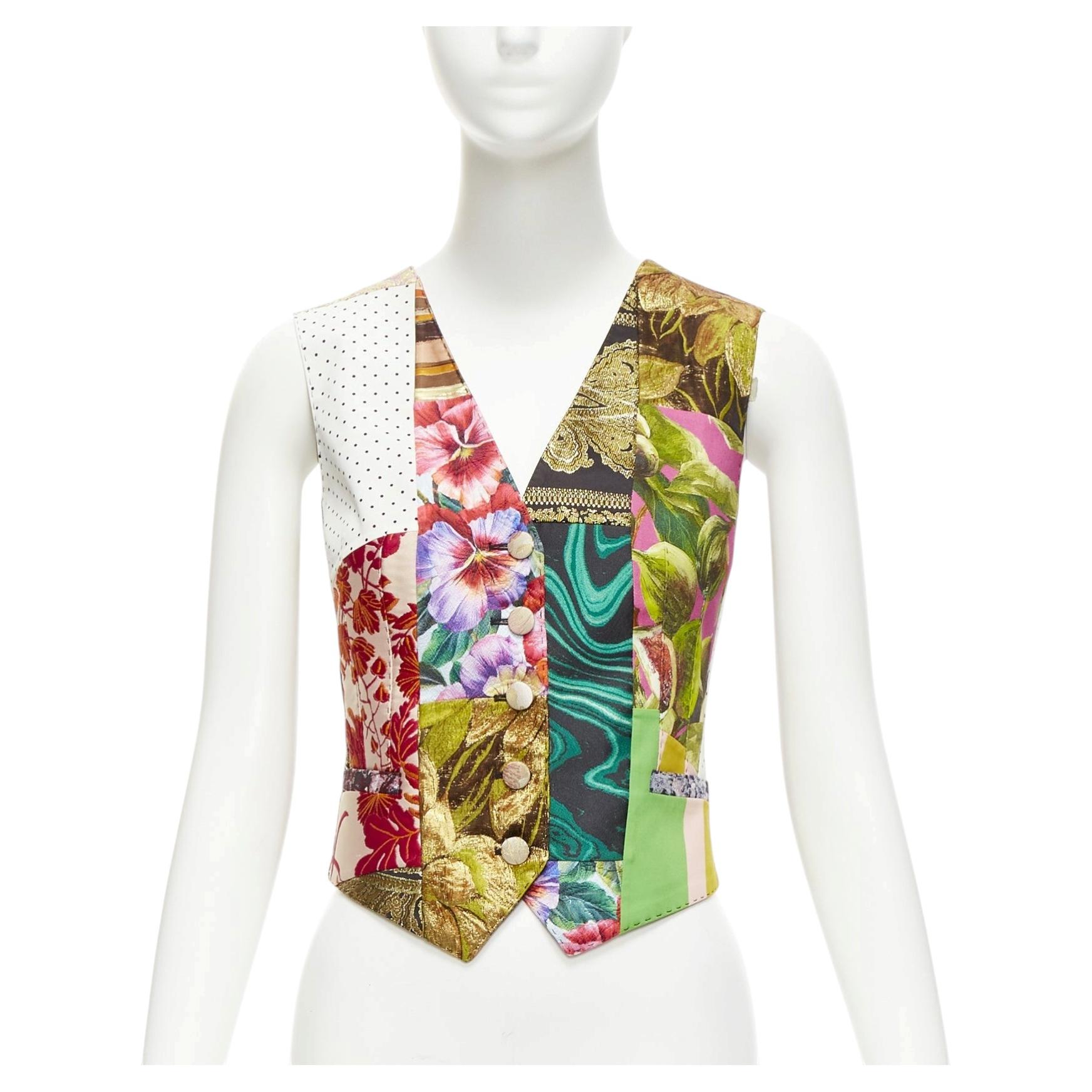 DOLCE GABBANA floral brocade patchwork wrap button waistcoat vest top IT38 XS