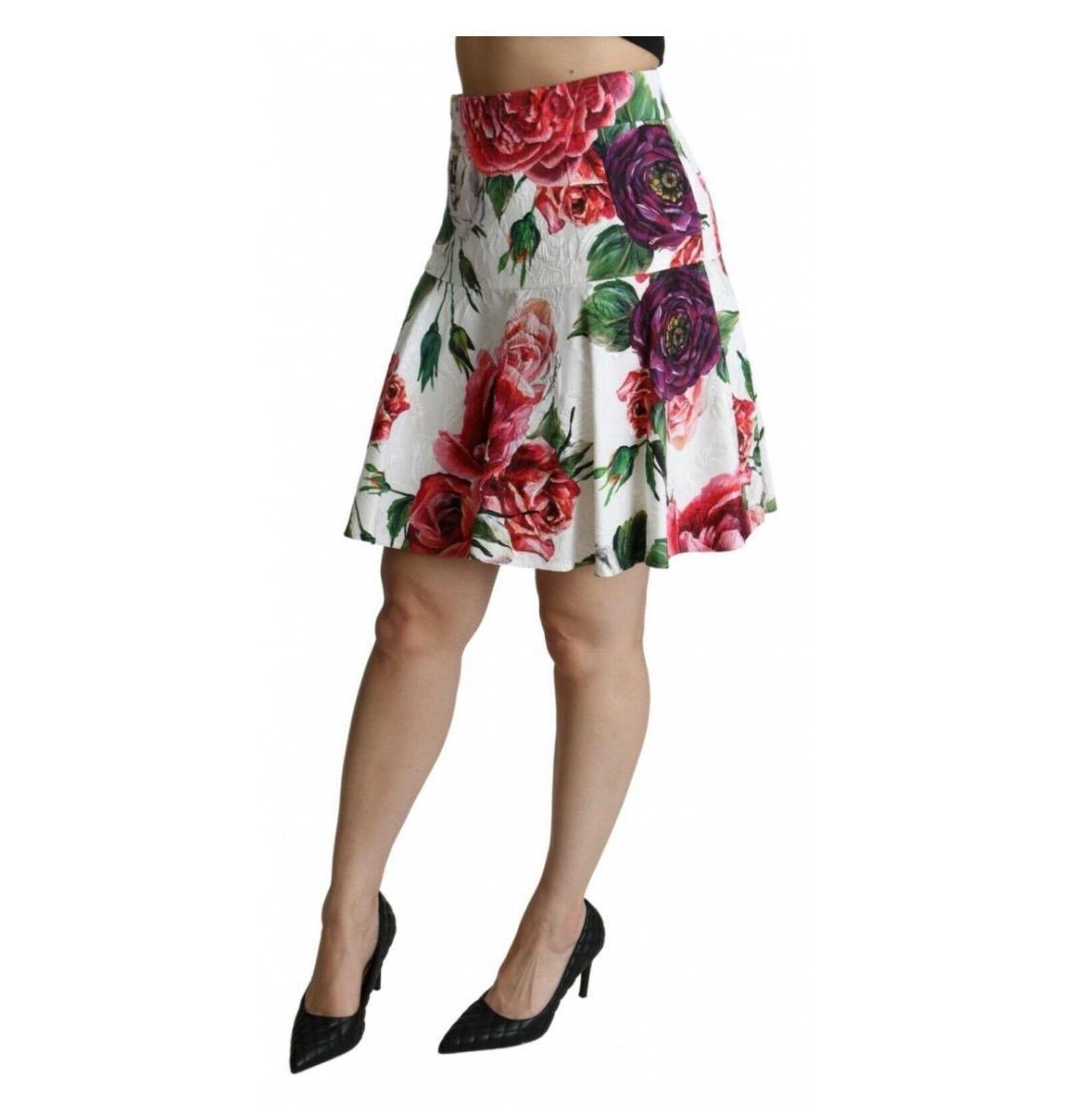 Donna Dolce & Gabbana: mini gonna a vita alta in broccato floreale bianco in vendita