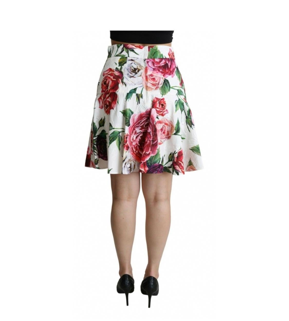 Dolce & Gabbana floral brocade white a-line high waist mini skirt  In New Condition For Sale In WELWYN, GB