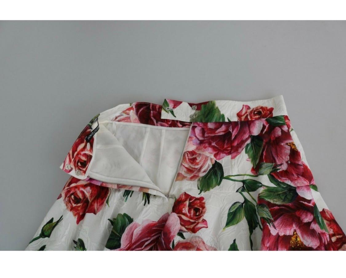 Dolce & Gabbana floral brocade white a-line high waist mini skirt  In New Condition For Sale In WELWYN, GB