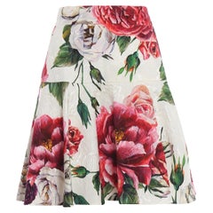 Dolce & Gabbana brocado floral blanco minifalda de talle alto y línea a