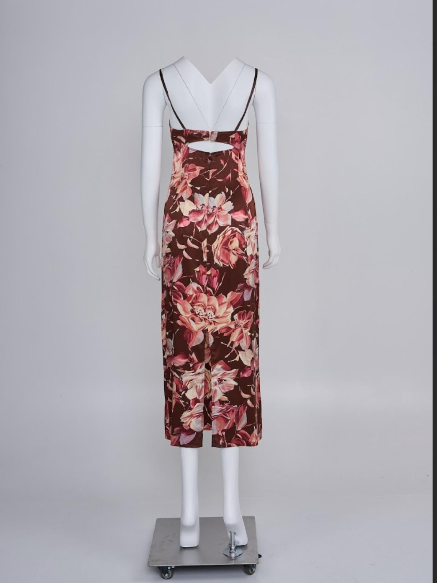Dolce & Gabbana Floral Brown Printed Silk Dress, SS 1997 In Excellent Condition For Sale In Hong Kong, HK