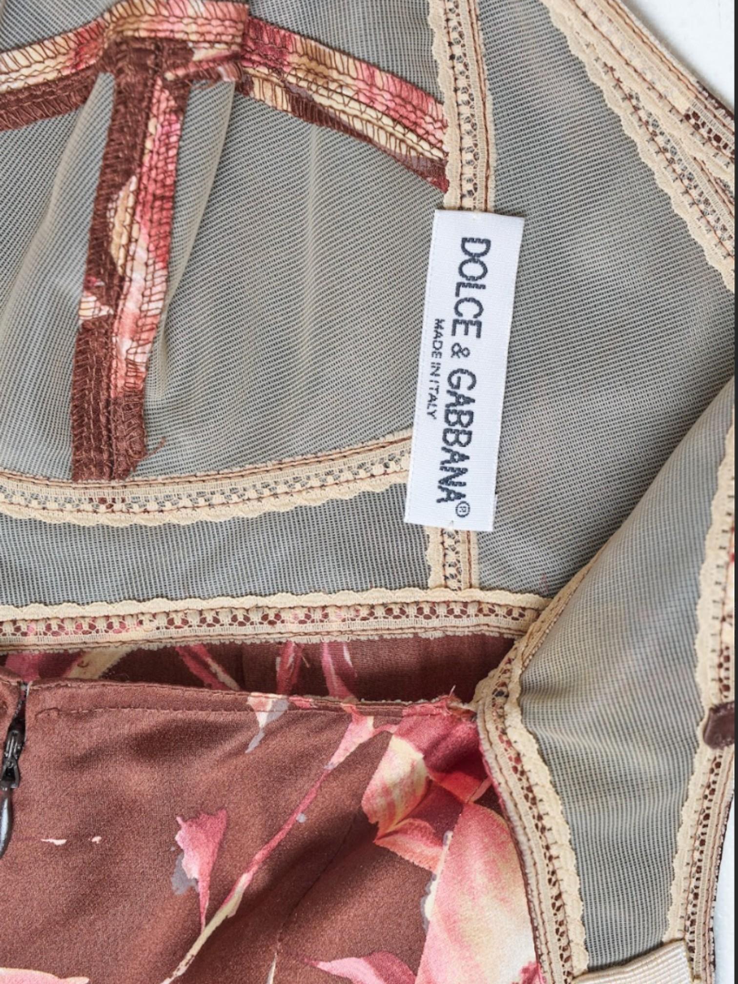 Women's Dolce & Gabbana Floral Brown Printed Silk Dress, SS 1997 For Sale