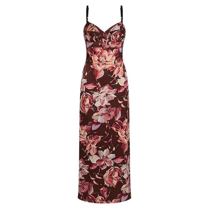 Dolce & Gabbana Floral Brown Printed Silk Dress, SS 1997 For Sale