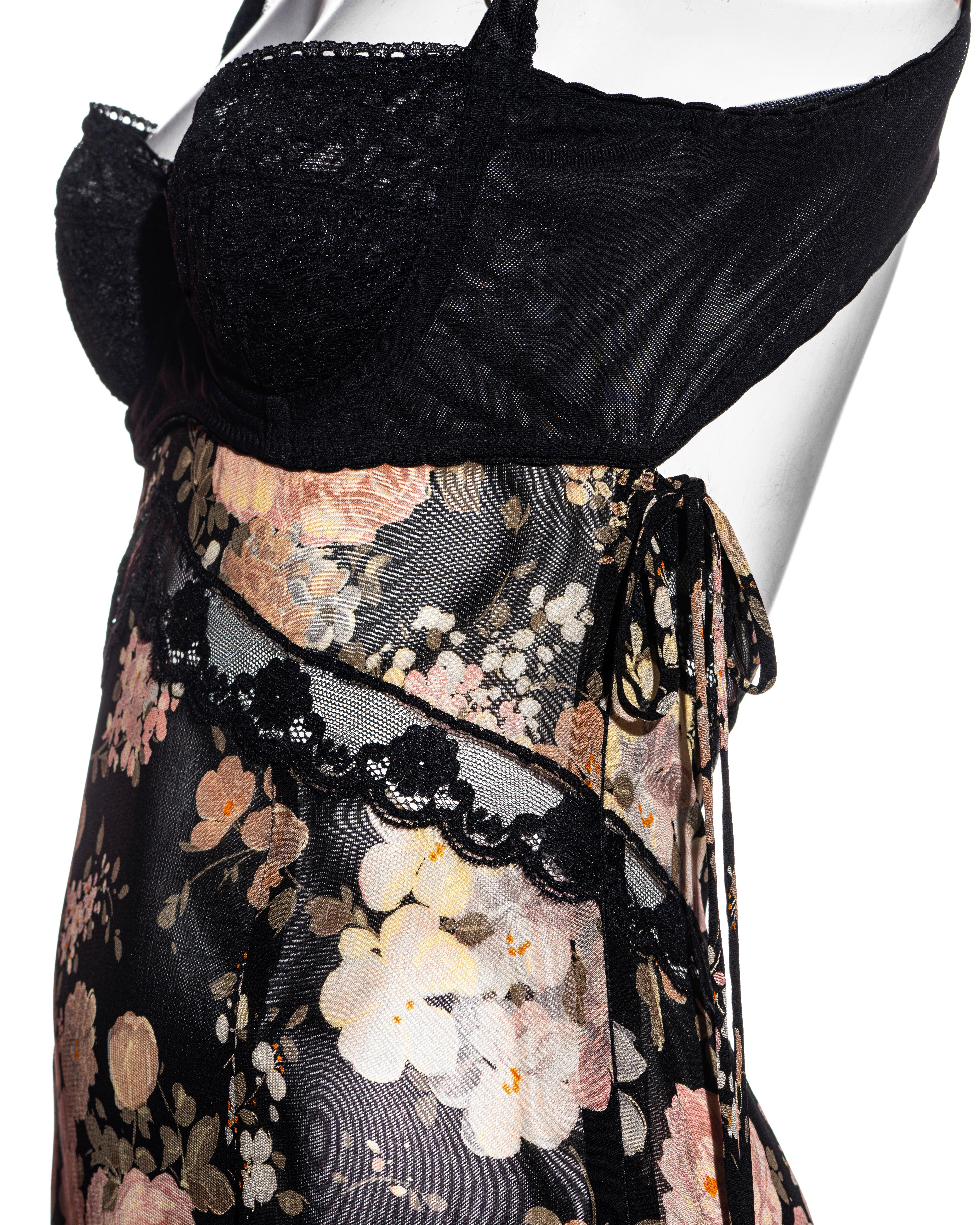 Dolce & Gabbana floral chiffon and lace evening slip dress, ss 1997 In Good Condition For Sale In London, GB