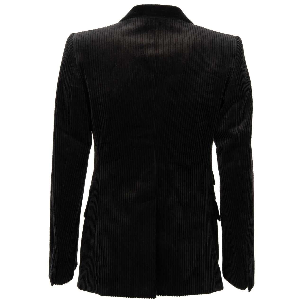 Dolce & Gabbana Floral Corduloy Blazer Tuxedo Jacket Black Gold 46 36 S For Sale 1