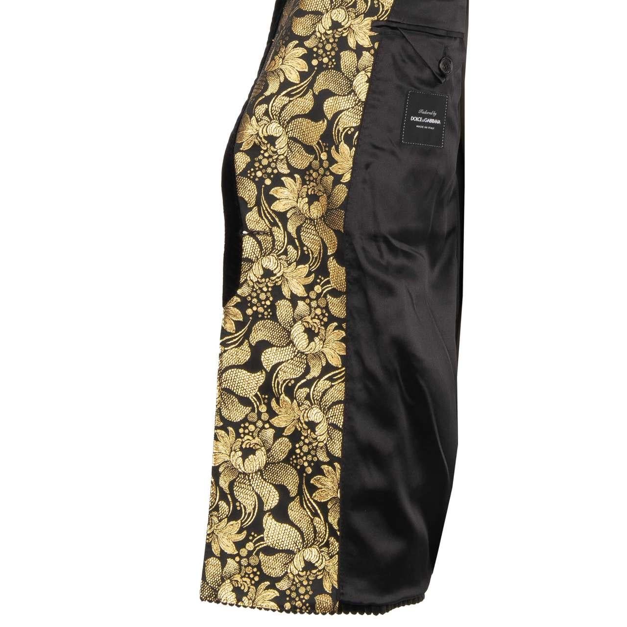 Dolce & Gabbana Floral Corduloy Blazer Tuxedo Jacket Black Gold 46 36 S For Sale 2
