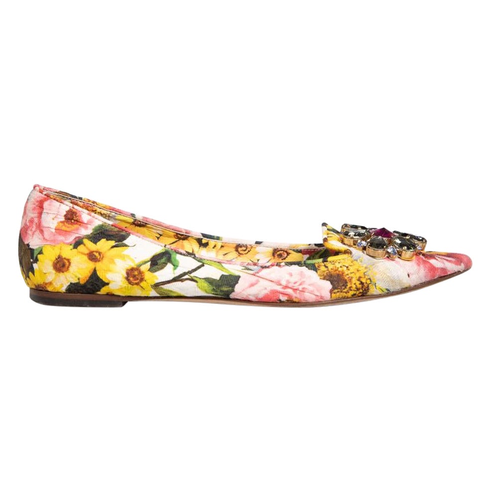 Dolce 
Gabbana Floral Crystal Embellished Flats Size IT 37