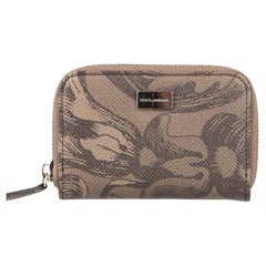 Dolce & Gabbana Floral Dauphine Leather Zip-Around Wallet with Logo Brown Khaki