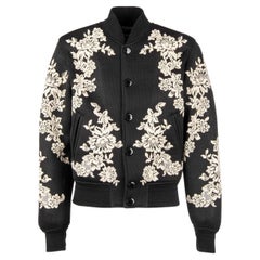 Dolce & Gabbana Floral Embroidered Perforated Bomber Jacket Black Beige 48