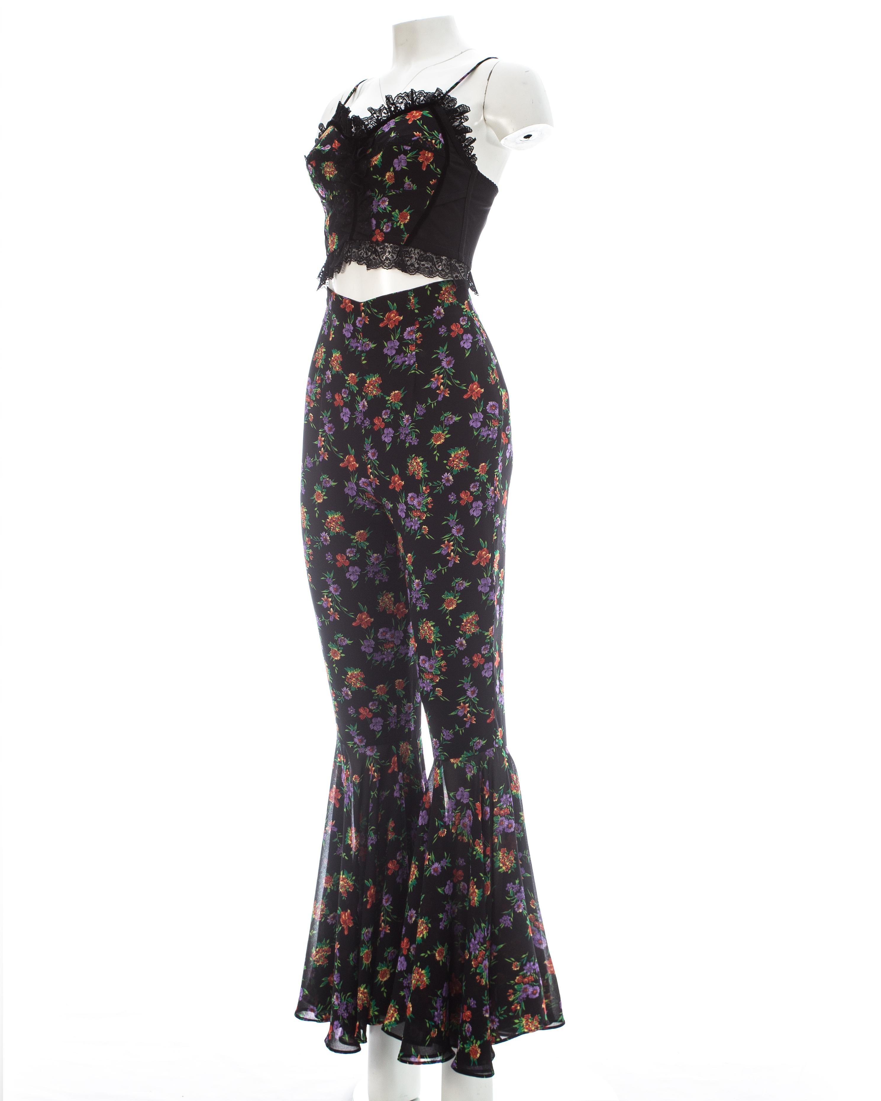 Women's or Men's Dolce & Gabbana floral flared pants and corset set, S/S 1993