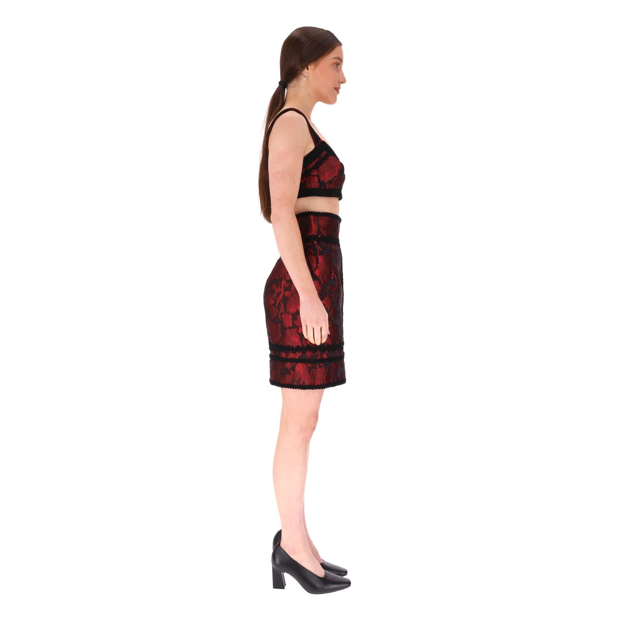 Nero Dolce & Gabbana - Set bralette e gonna con ricamo in jacquard floreale in vendita