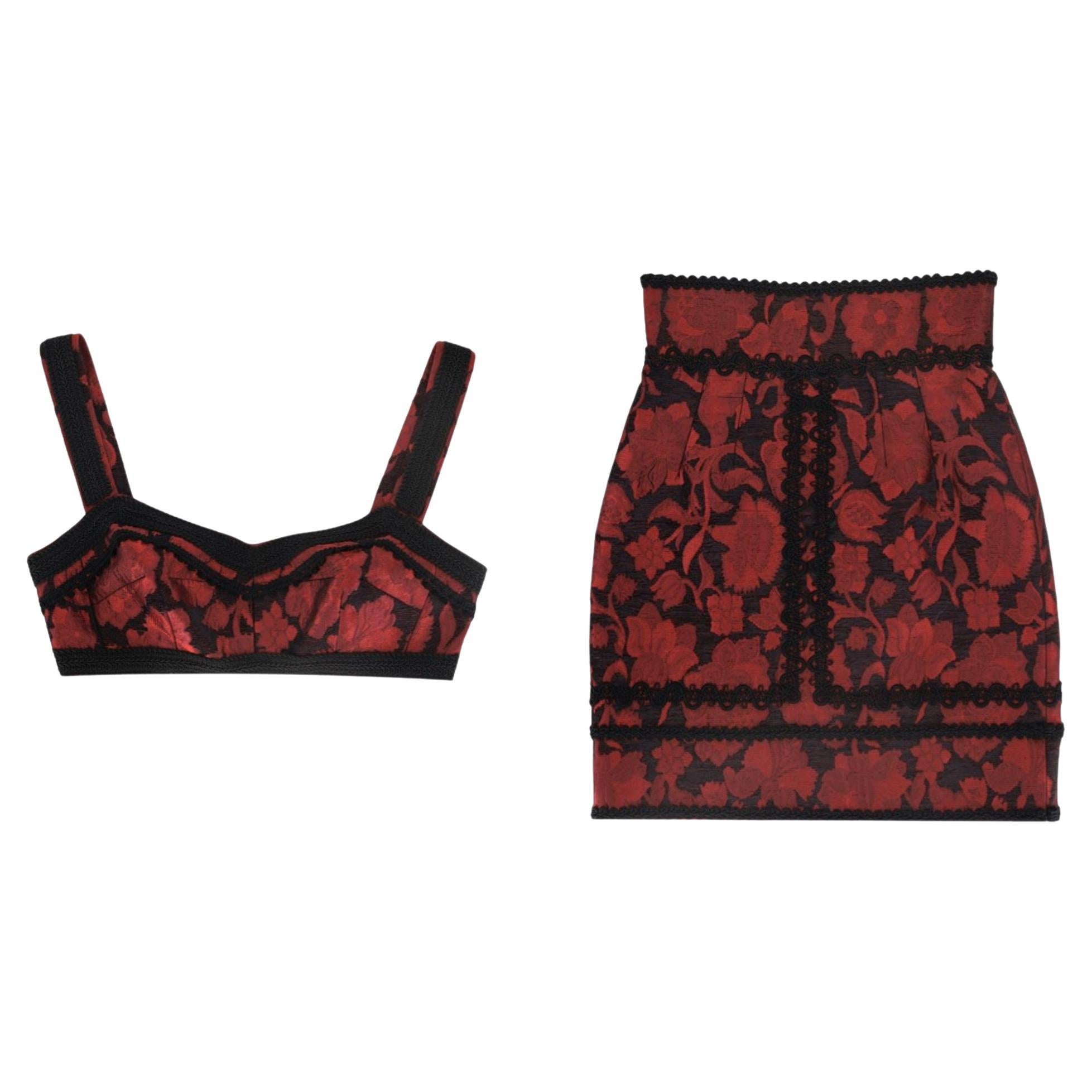 Dolce & Gabbana - Set bralette e gonna con ricamo in jacquard floreale in vendita