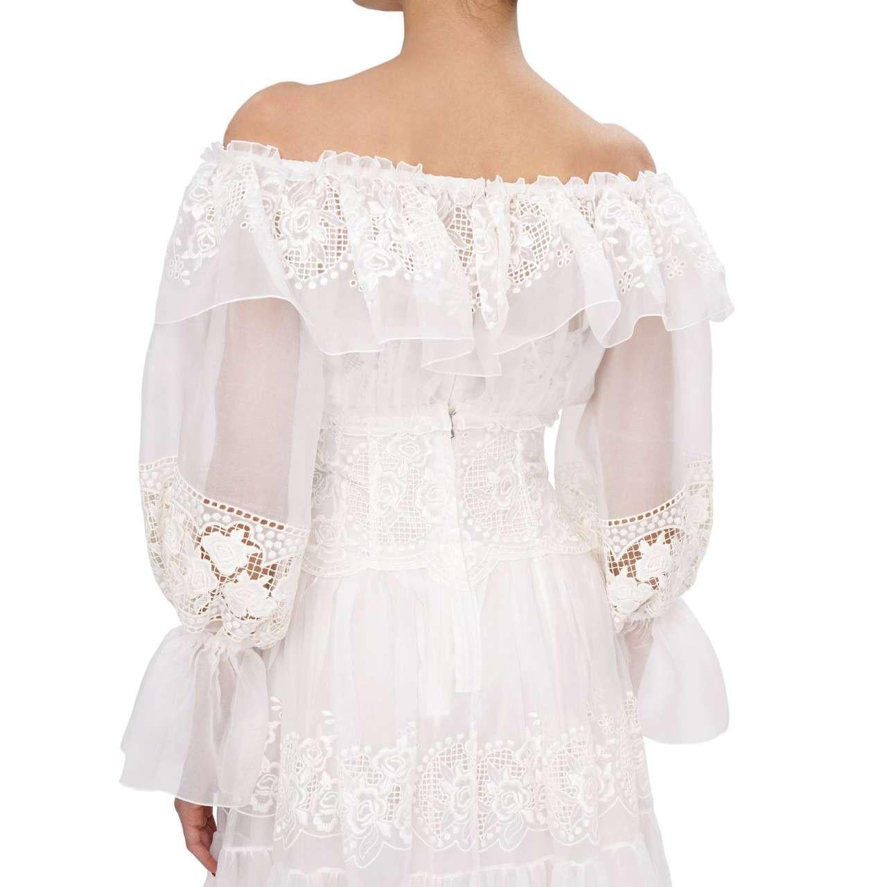 Dolce and Gabbana Floral Lace Corset Silk Maxi Wedding Dress White 42