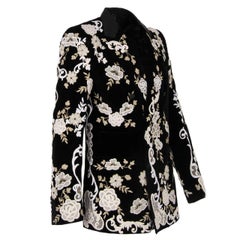 Dolce & Gabbana Floral Lace Embroidered Velvet Blazer SICILIA Black White 46