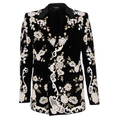 Dolce & Gabbana Floral Lace Embroidered Velvet Blazer SICILIA Black White 46