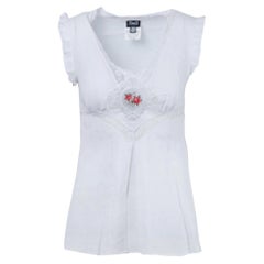 Dolce & Gabbana Floral Lace Top with Ruffled Cap Sleeves - '10s