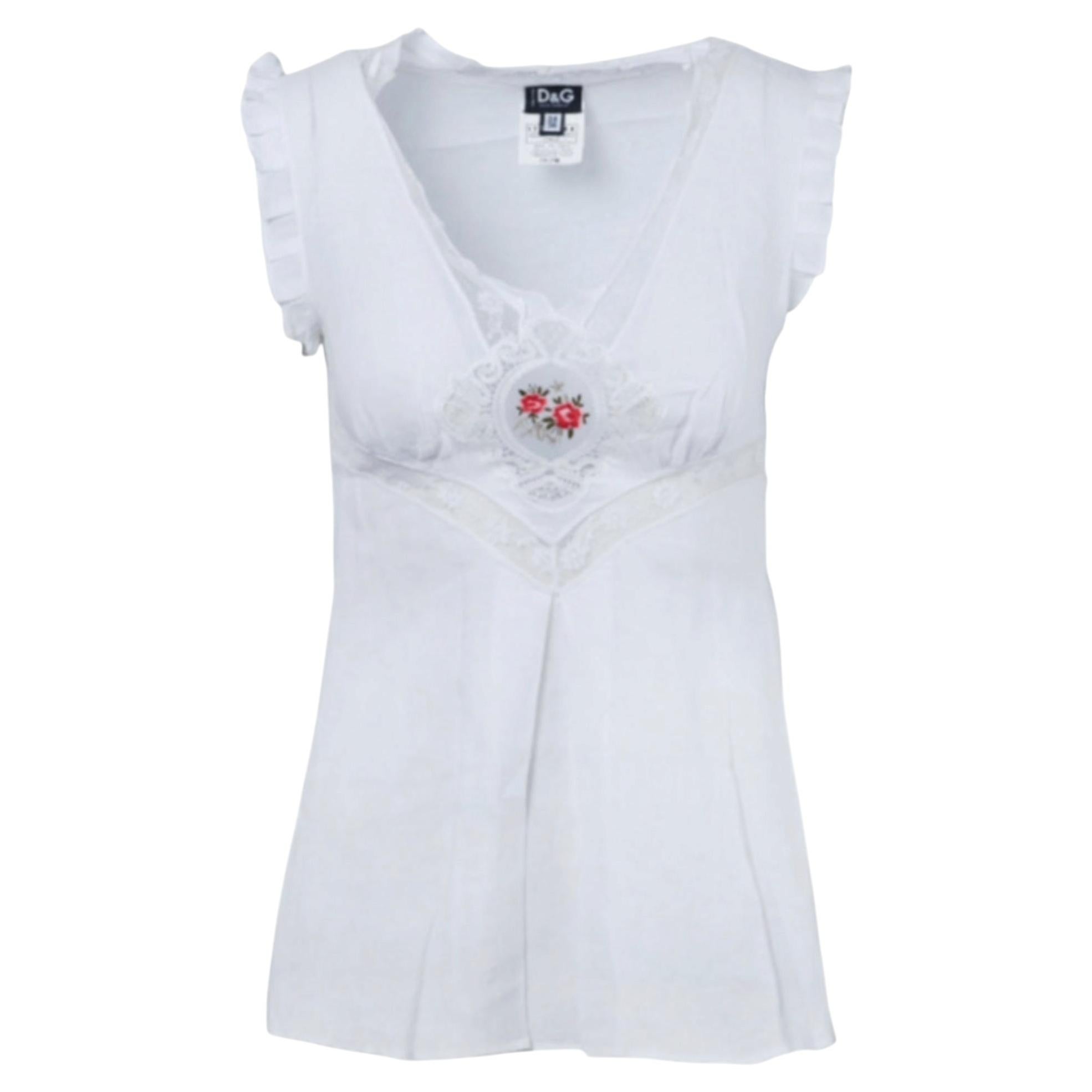 Dolce & Gabbana Top en dentelle florale avec manches capuchon à volants - Années 10