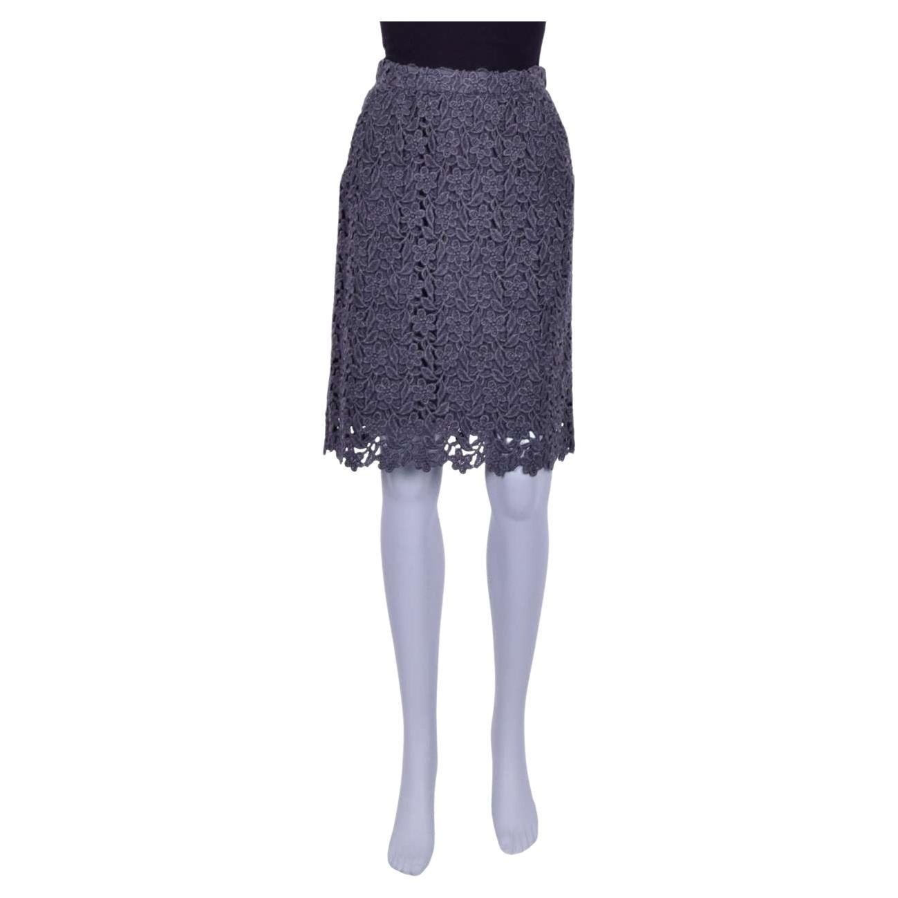 Dolce and Gabbana - Floral Lace Wool Skirt Gray IT 36 For Sale at