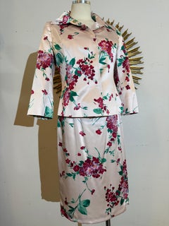 Dolce & Gabbana Floral on Shell Pink Silk Satin Dress and Jacket Ensemble